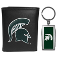 Michigan St. Spartans Leather Tri-fold Wallet & Multitool Key Chain, Black