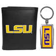 LSU Tigers Leather Tri-fold Wallet & Multitool Key Chain, Black