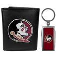 Florida St. Seminoles Leather Tri-fold Wallet & Multitool Key Chain, Black