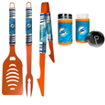 Miami Dolphins 3pc Color BBQ Tools w/Salt & Pepper Shakers
