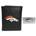 Denver Broncos Leather Tri-fold Wallet & Money Clip