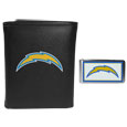 Los Angeles Chargers Leather Tri-fold Wallet & Color Money Clip