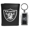 Oakland Raiders Leather Tri-fold Wallet & Multitool Key Chain, Black